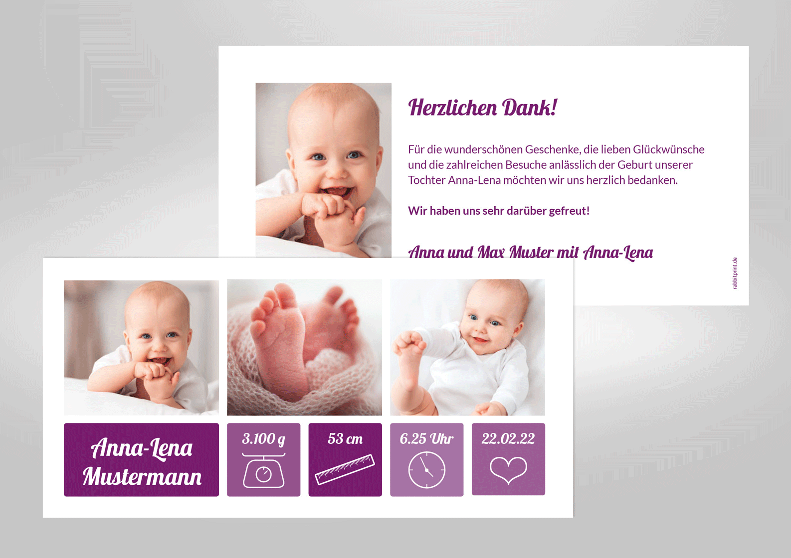 Babykarte Lineal Waage Uhr